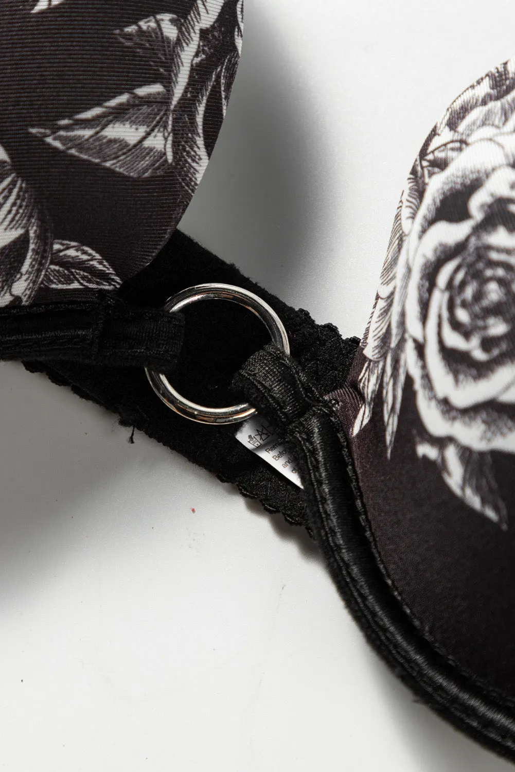 Black Floral Print Underwire Garter Lingerie Set