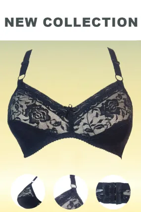 Black Luxury Non Padded Knitted Cotton Bra with Soft Mesh