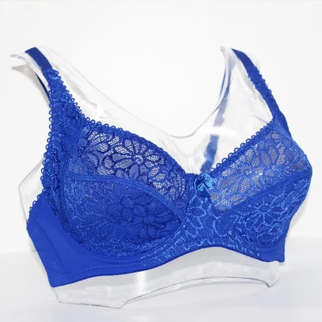 Breathable Sexy Women's Underwire Lace Bras With Embroidery Plus Size
