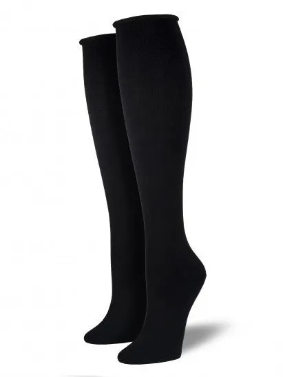 Comfort Solid Black Knee High Socks (Women's)
