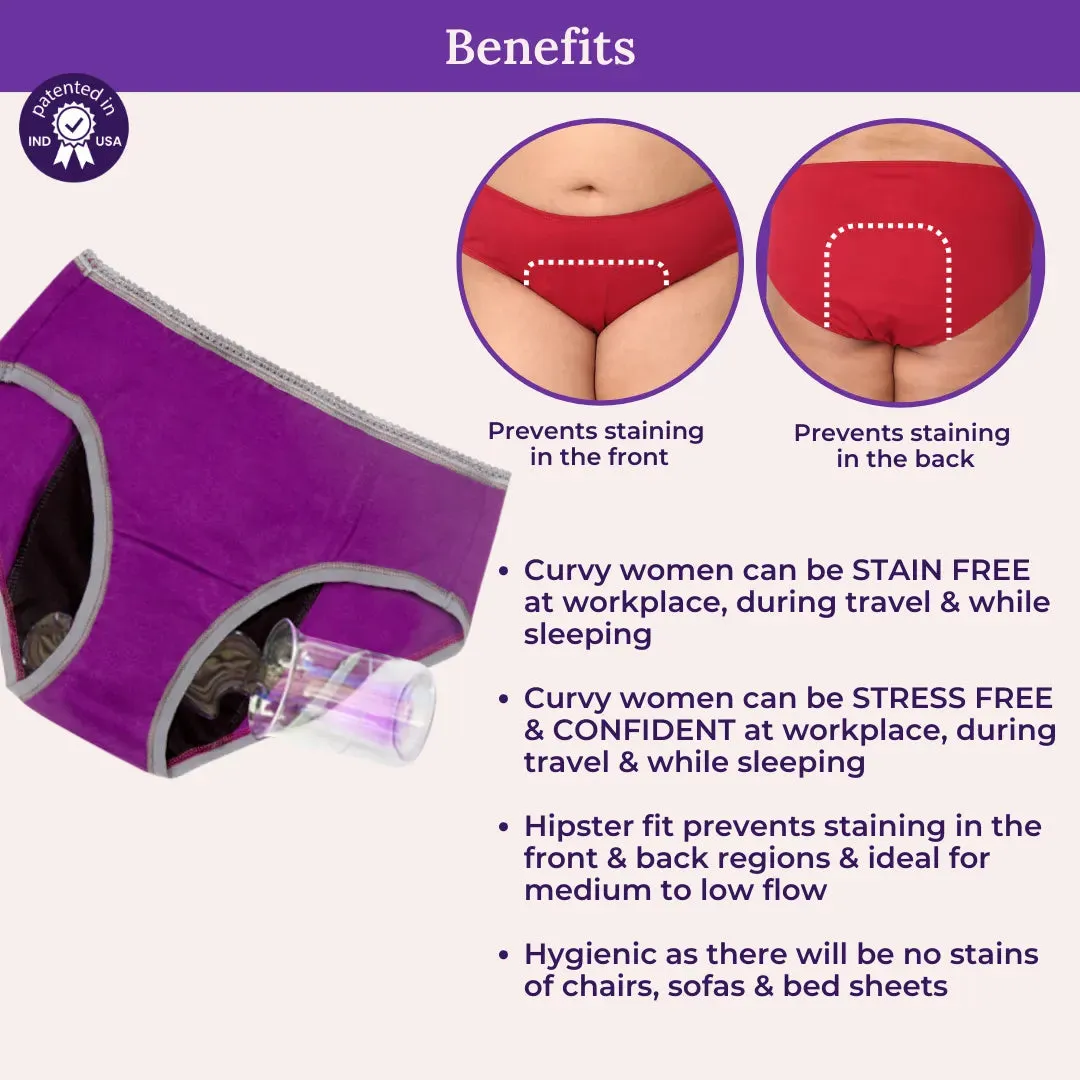 Curvy Women Period Panties For Stain Free Period | Hipster Fit | Leak Proof | Use with Pad For Hygiene | Prevents Front & Back Stains