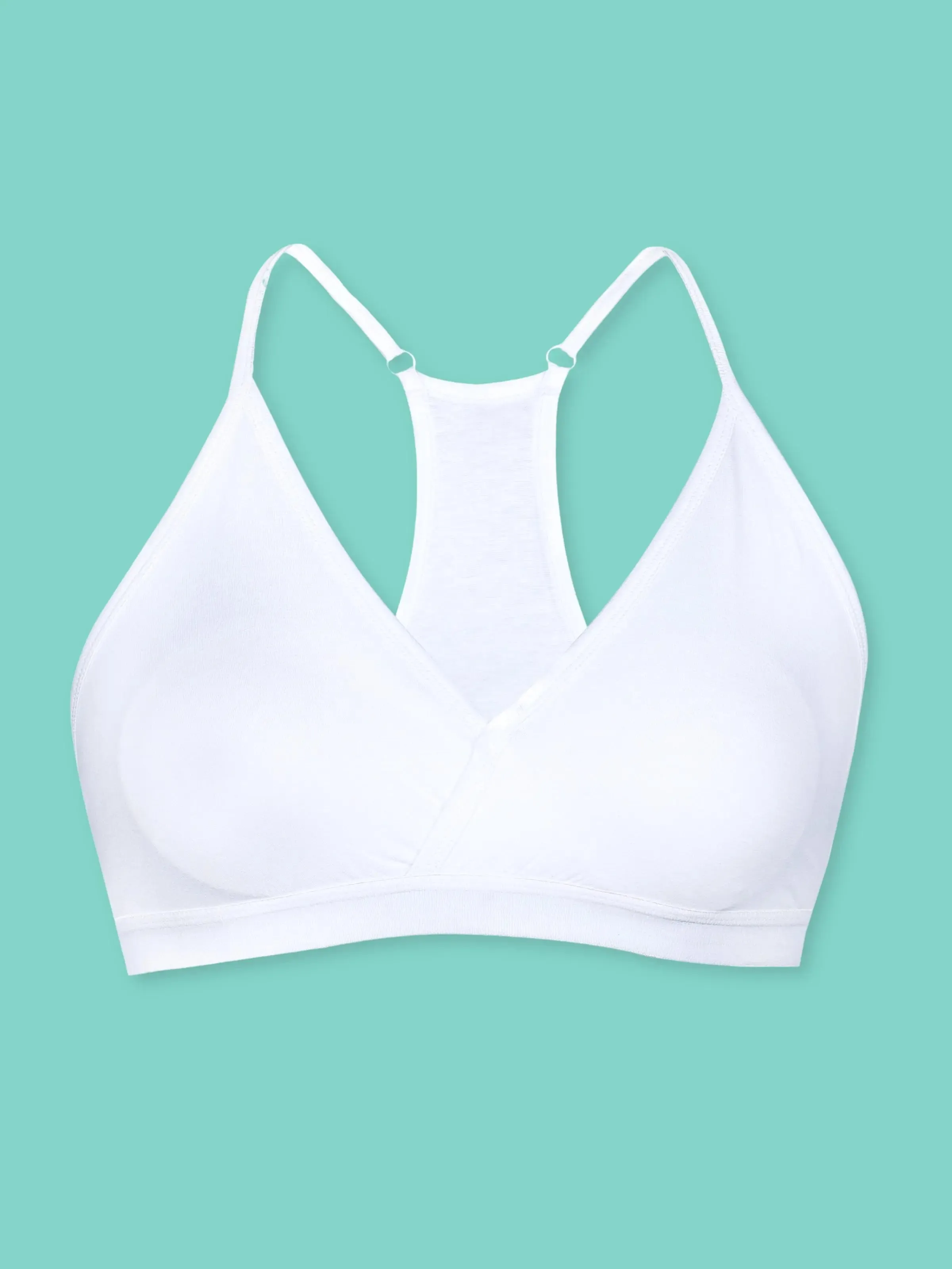 Everyday V-Neck Bra in Grey & White with Removable Padding & Adjustable Straps