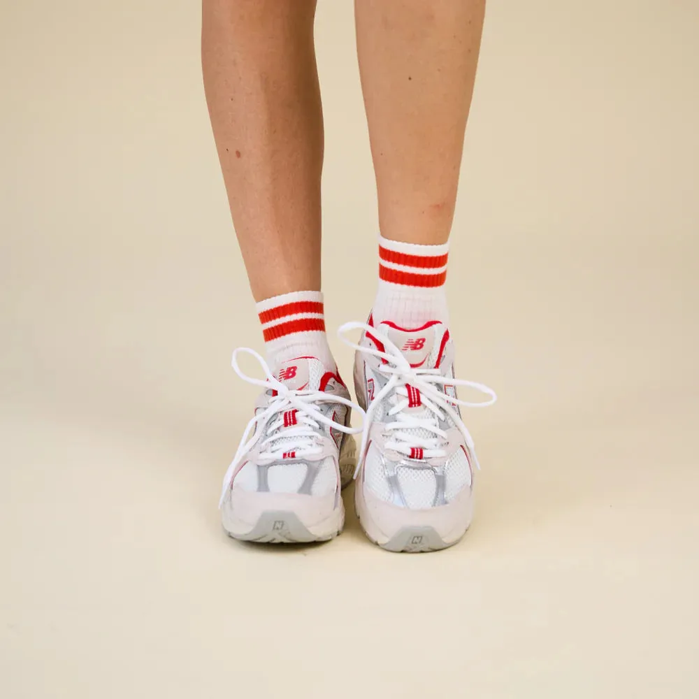 Organic Cotton Ankle Socks with Red Stripes