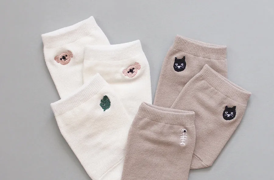 Set of 2.5 Low Cut Socks - Koala & Cat