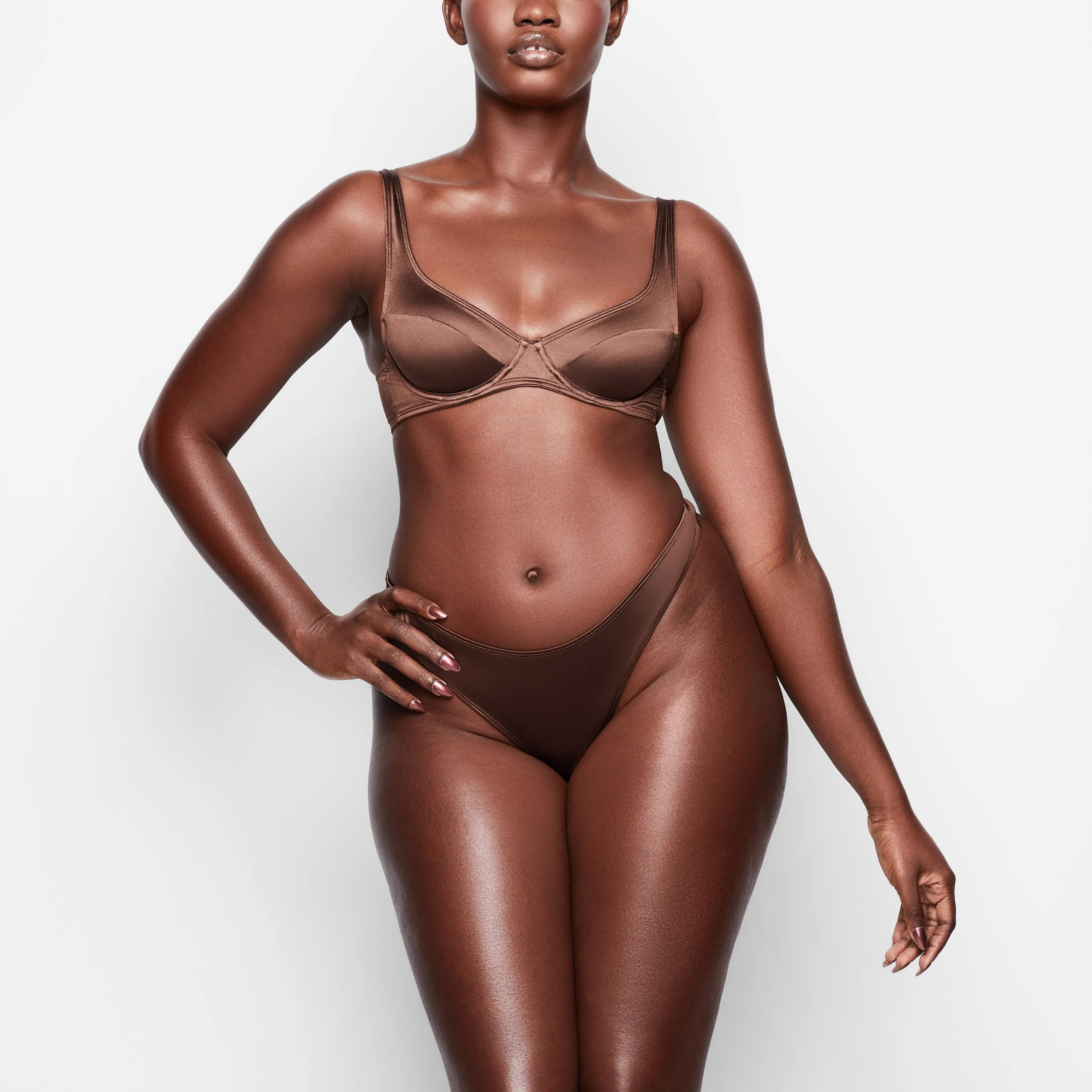STRETCH SATIN THONG | SMOKEY QUARTZ