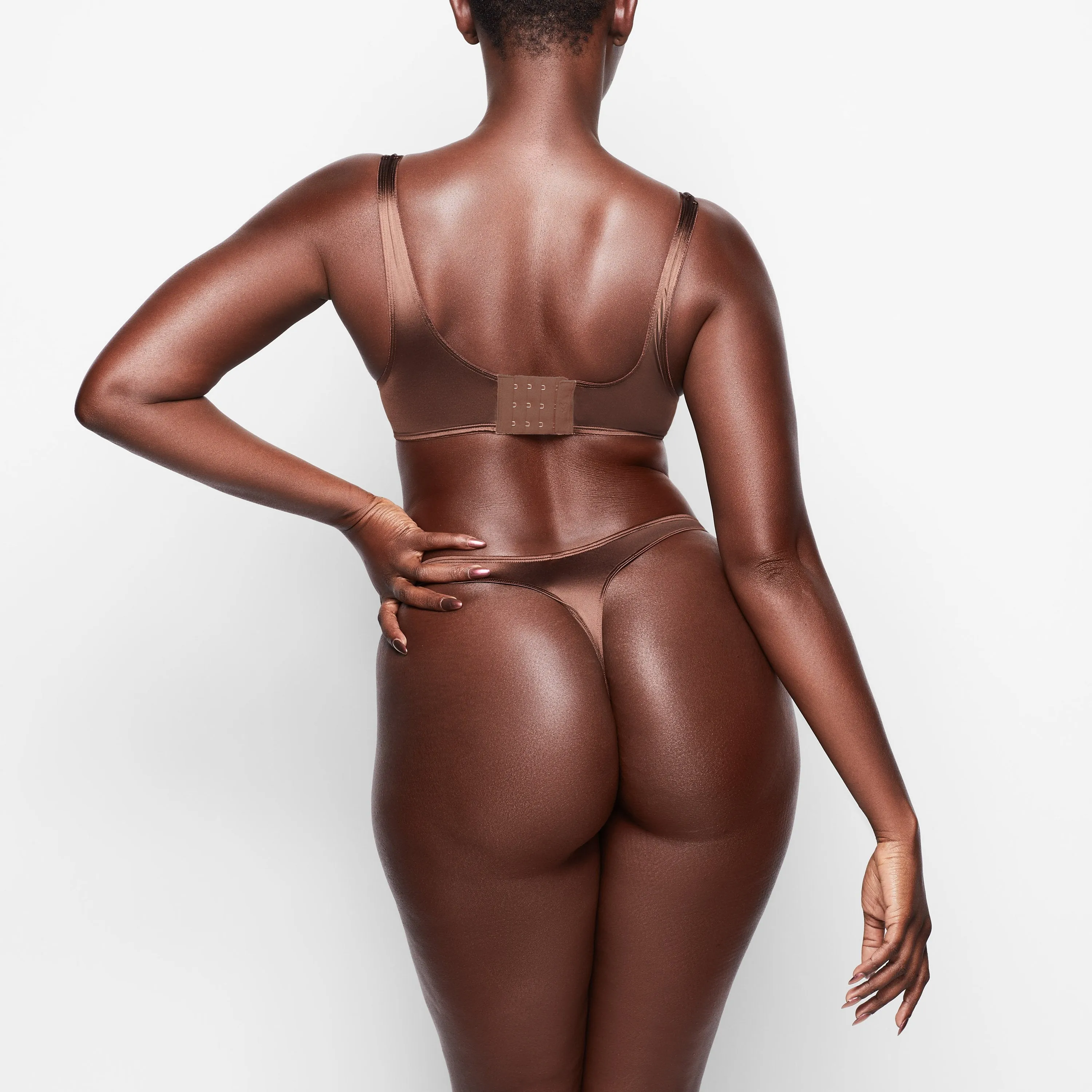 STRETCH SATIN THONG | SMOKEY QUARTZ