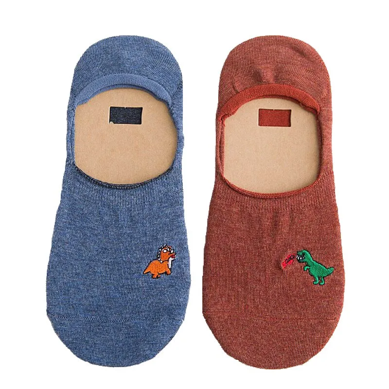 Two Pairs Dinosaur No-Show Cotton Non Slip Socks