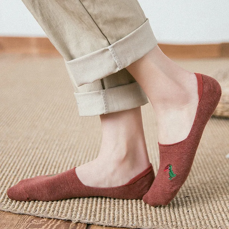 Two Pairs Dinosaur No-Show Cotton Non Slip Socks