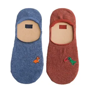 Two Pairs Dinosaur No-Show Cotton Non Slip Socks