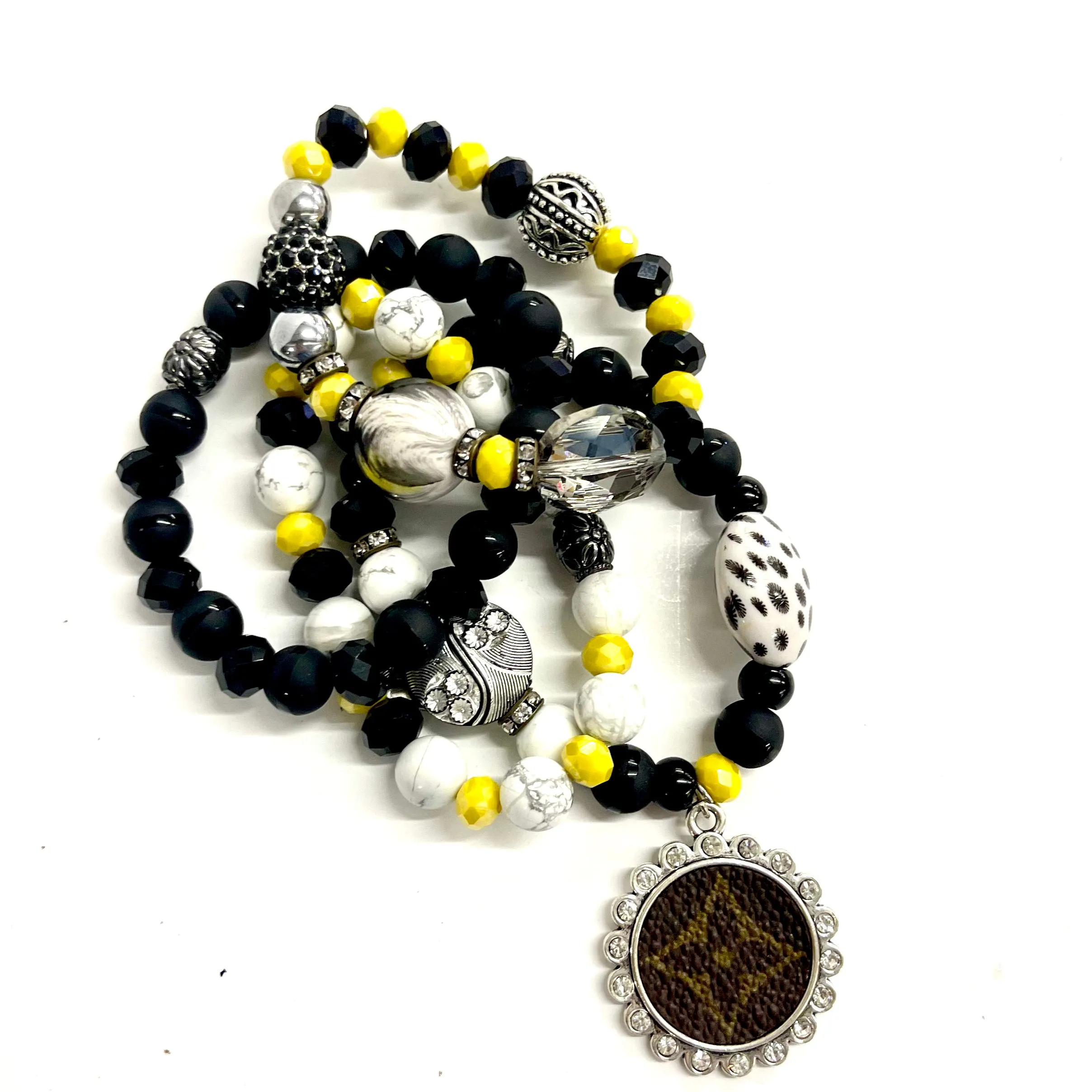 Yellow Dusting bling Stacked Bracelet set- silver clear