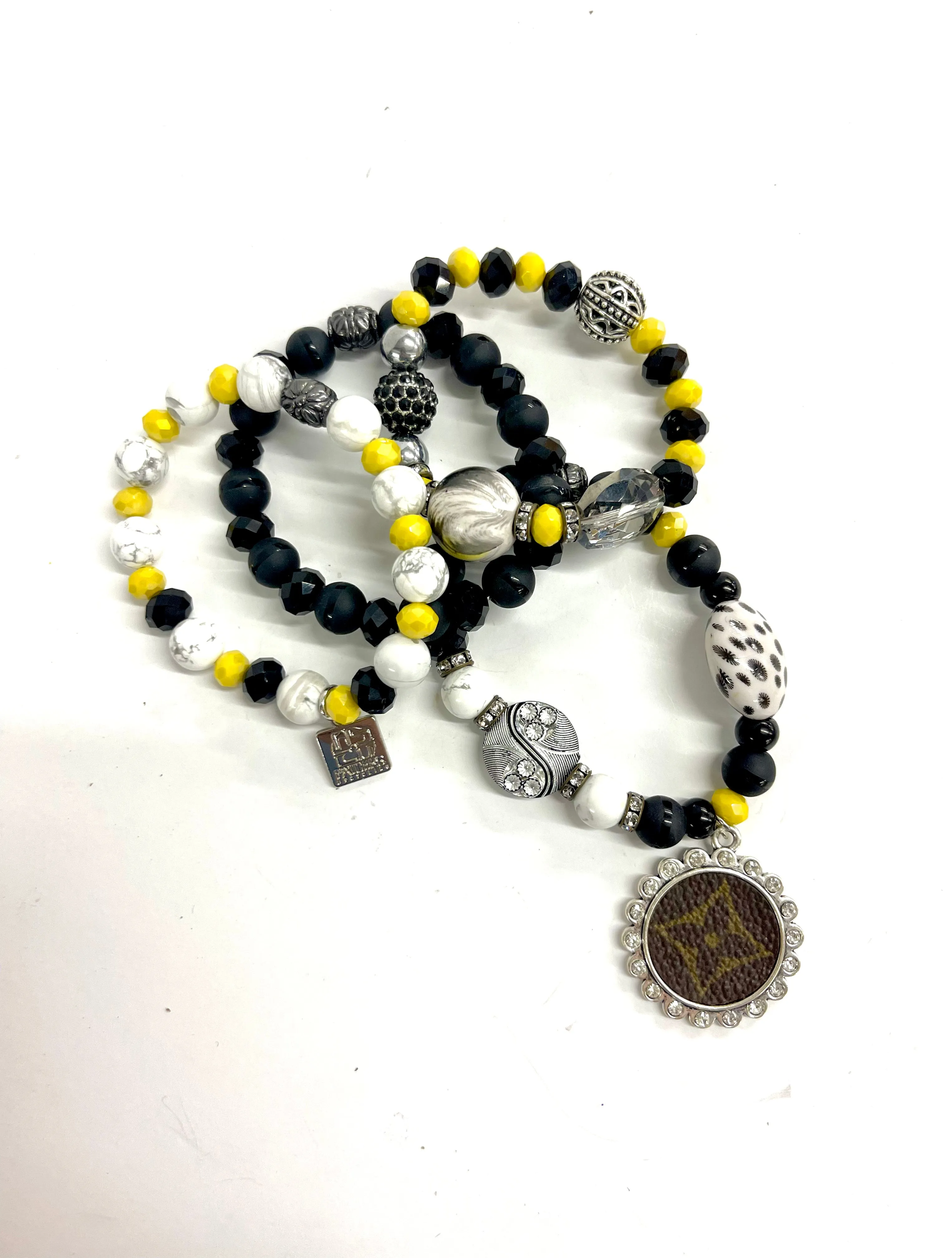 Yellow Dusting bling Stacked Bracelet set- silver clear